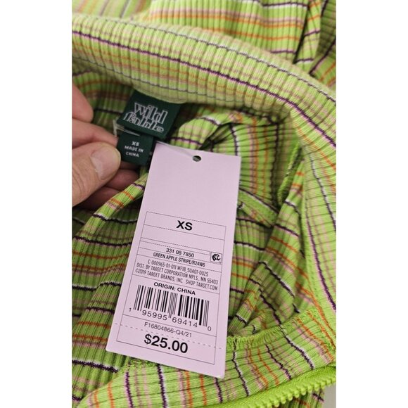 Wild Fable Womens Y2K Green XS Mini Dress Striped Sleeveless Ribbed Mini Zip - Picture 8 of 9